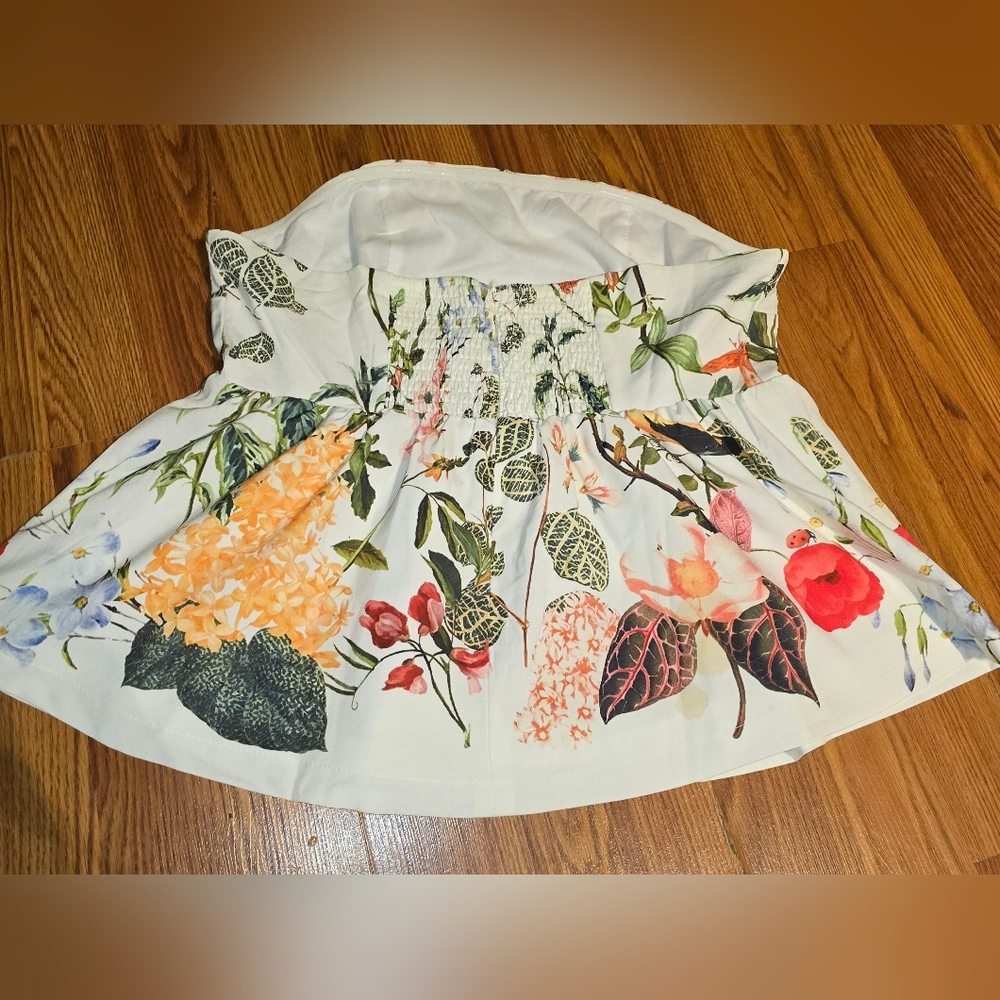 Floral Print Strapless Peplum Top WO Belt - Picture 2 of 6